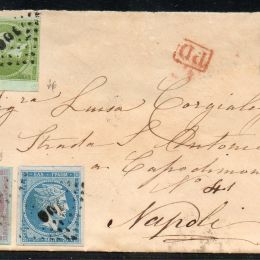1868 Grecia: 5l. verde chiaro + 20l. azzurro grigiastro + 40l. lilla rosa su azzurro (N°26+28+29)