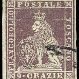 1851 Toscana 9cr. bruno violaceo su grigio (N°8)