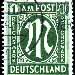 1945 Germania Bizona: lettera "M" in un ovale, emissione di Brunswick (N°1/20) s. cpl.