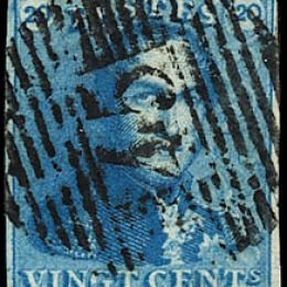 1849 Belgio: effigie di Leopoldo I 20c. azzurro (N°2).